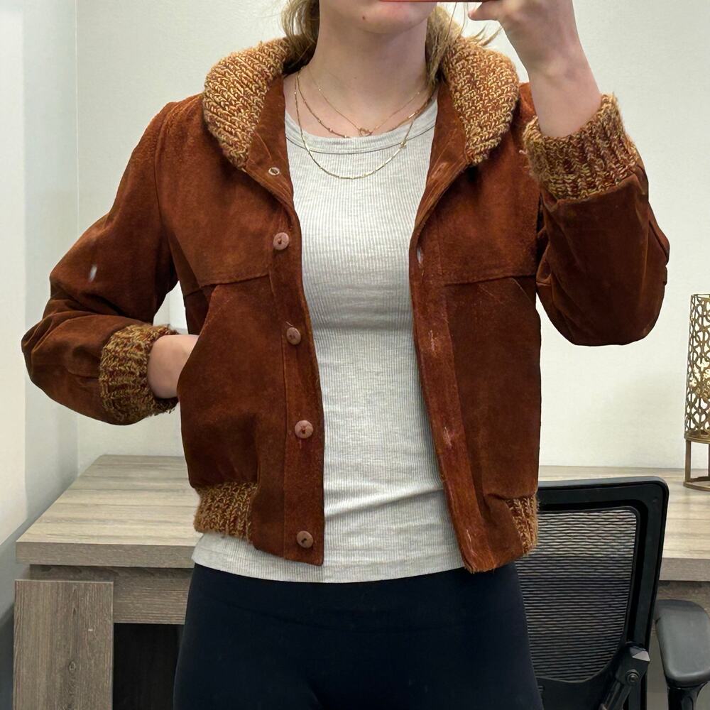 Vintage 70s Split End Ltd Suede Bomber Burnt Copper Large